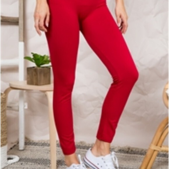 Red Fleece High Waisted Leggings - Picture 12 of 15